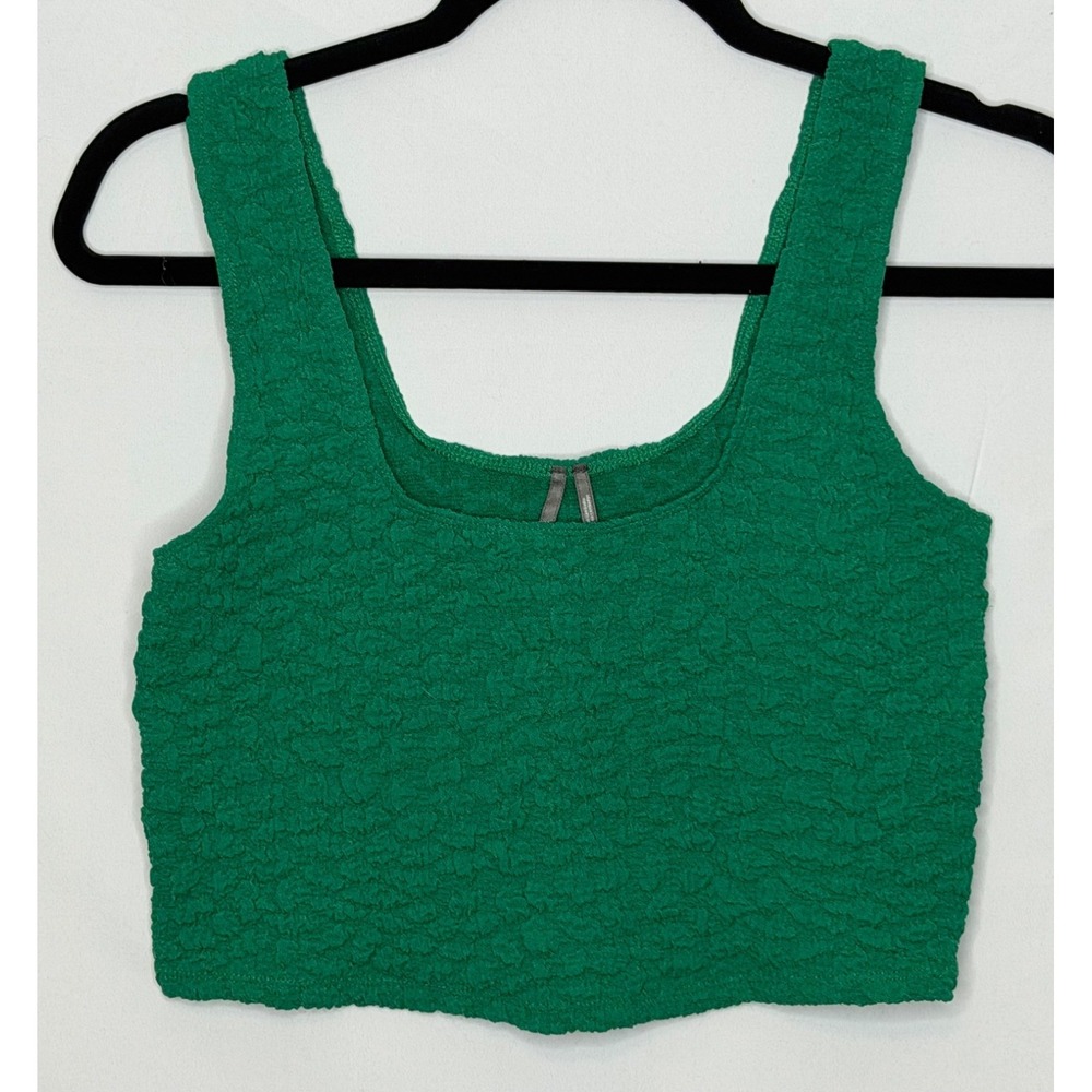 Anthropologie Hannah Seamless Textured Crop Tank Top Holly Green Medium M
